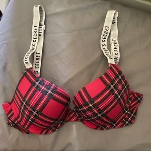 Victoria’s Secret red plaid T-shirt push up bra